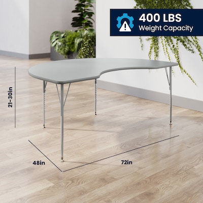 Flash Furniture Wren Kidney Activity Table, 72" x 48", Height Adjustable, Gray Top/Silver Frame (XUA4872KDGYTA)