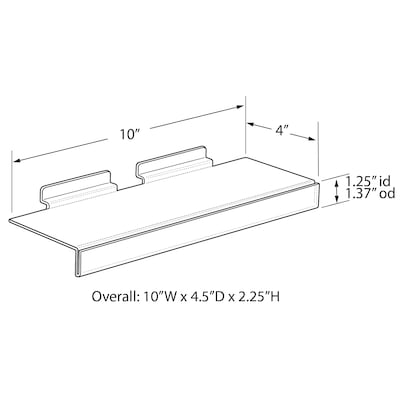 Azar Displays Acrylic Shoe Shelf with Sign Slot for Slatwall, 10"W x 1.25"H x 4"D, Clear, 10-Pack (556001-CLR-10PK)