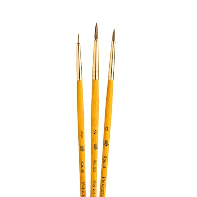 Princeton RealValue Short Handle Mixed Media Natural Camel Variety Round Brush Set, 3/Set, 6 Sets/Bundle (PBXPR9105-6)