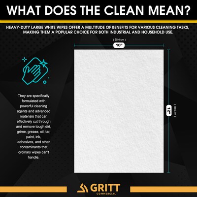 Gritt Commercial Heavy-Duty Multi-Surface Hand & Tool Cleaning Wipes, 10" x 12", 300 Count (GRI6-300)