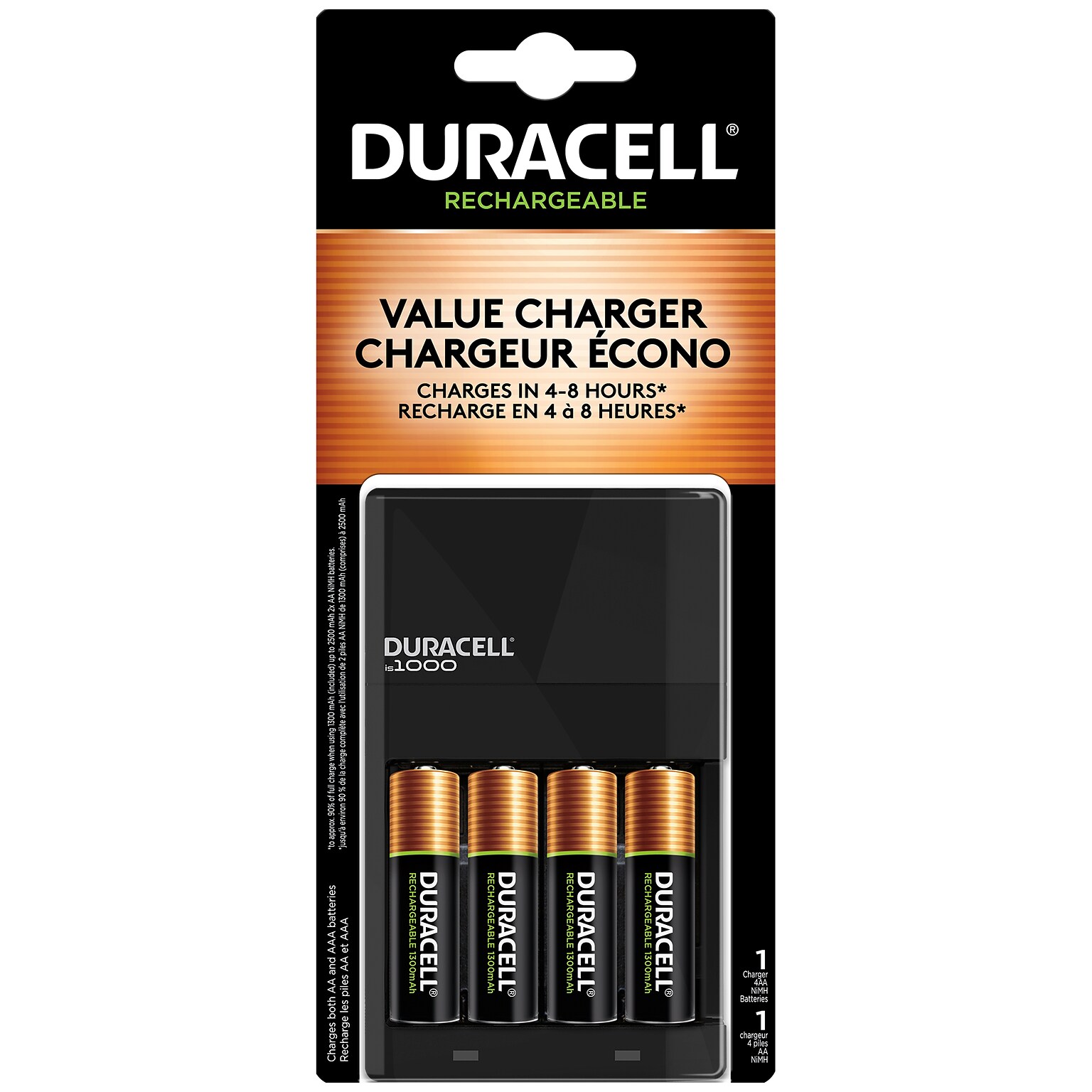 Duracell Ion Speed AA NiMH Rechargeable Battery with Charger, 4/Pack (CEF14)