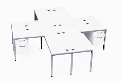 Boss Office Products Simple System 71W L-Shaped Desk with Pedestal, White, 4/Set (SGSD019-203-WT)