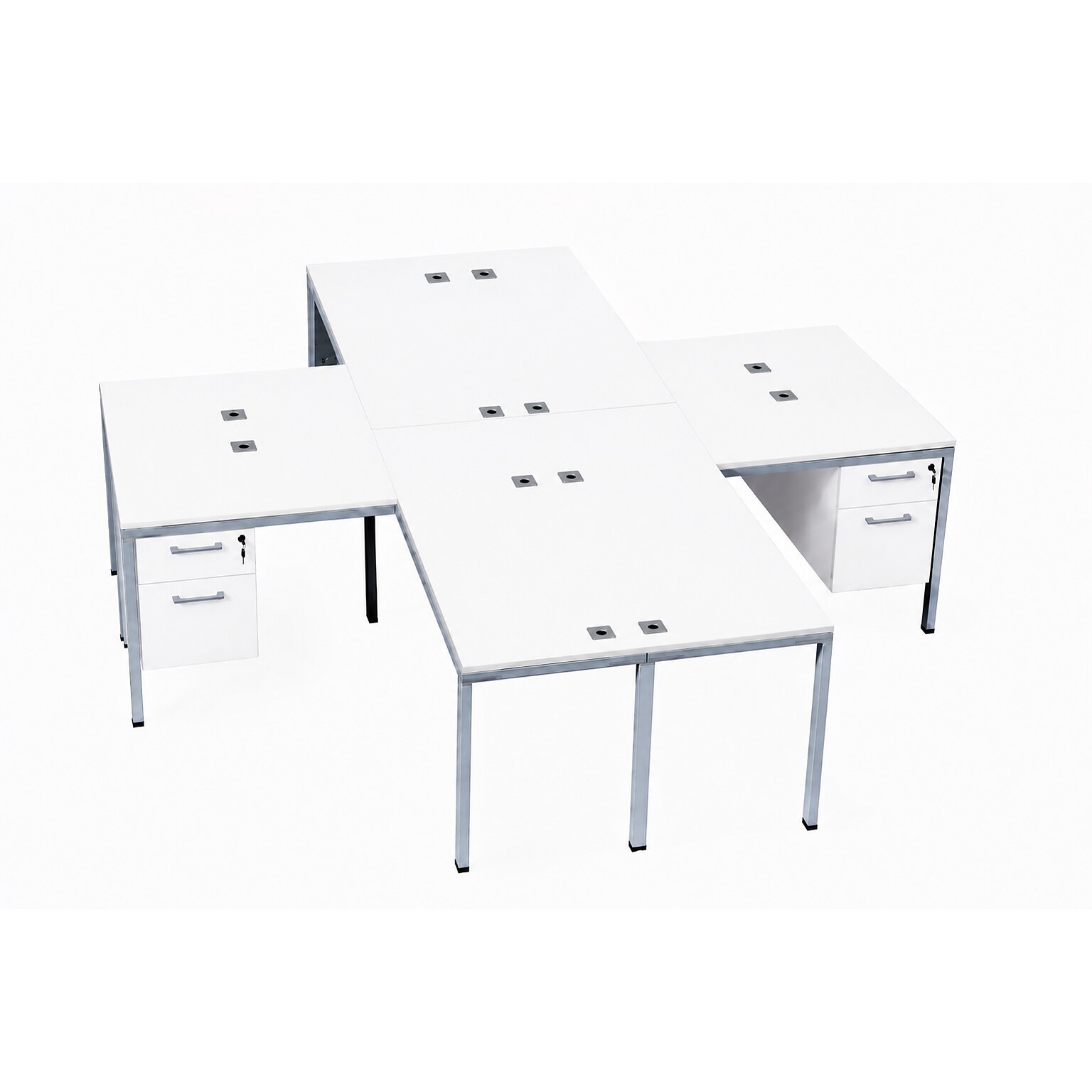 Boss Office Products Simple System 71W L-Shaped Desk with Pedestal, White, 4/Set (SGSD019-203-WT)
