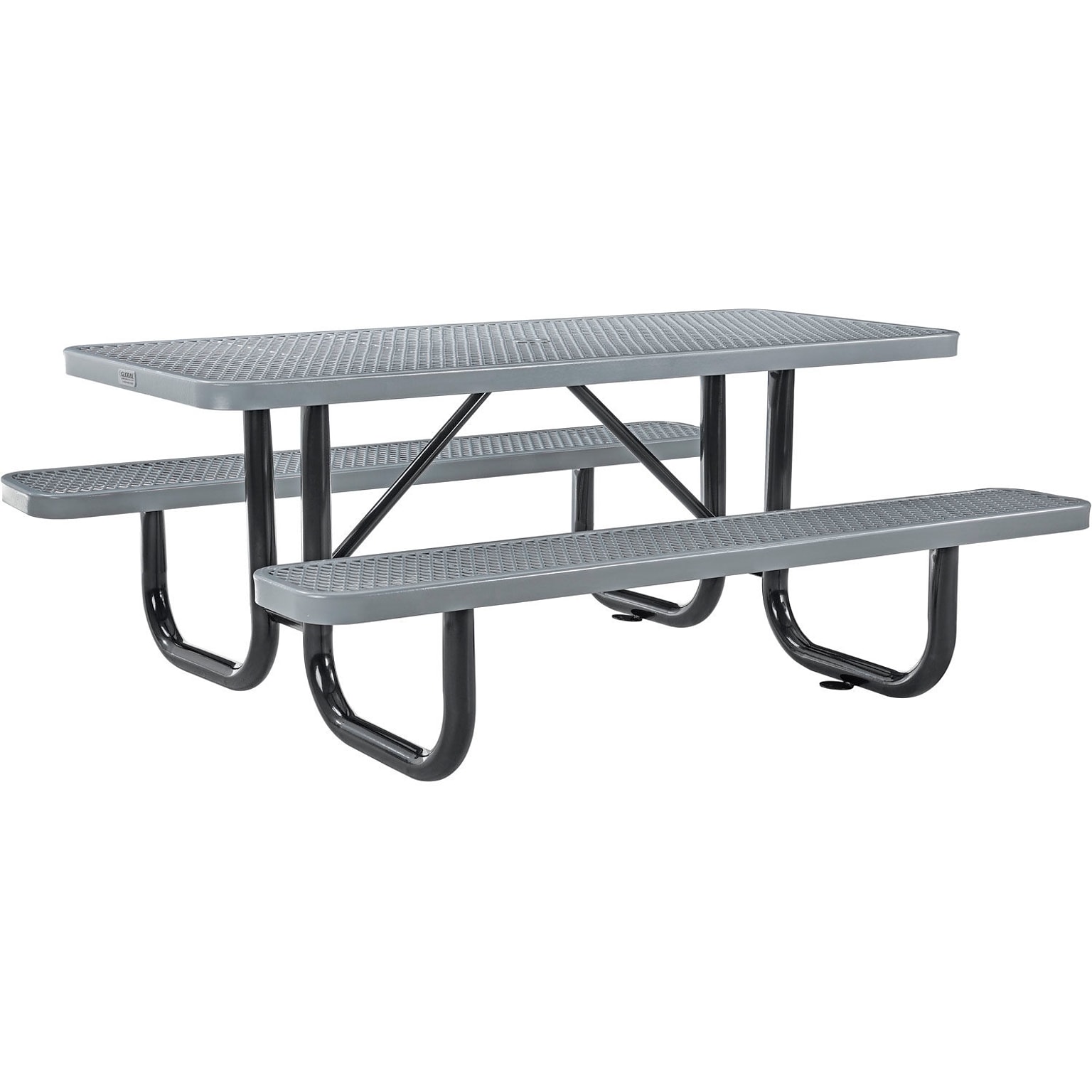 Global Industrial 6 Rectangular Outdoor Steel Picnic Table, Expanded Metal, Gray (277152GY)