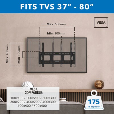 Mount-It! Low-Profile Tilting TV Wall Mount for 37"-80" Flat Screen TVs (MI-318B)
