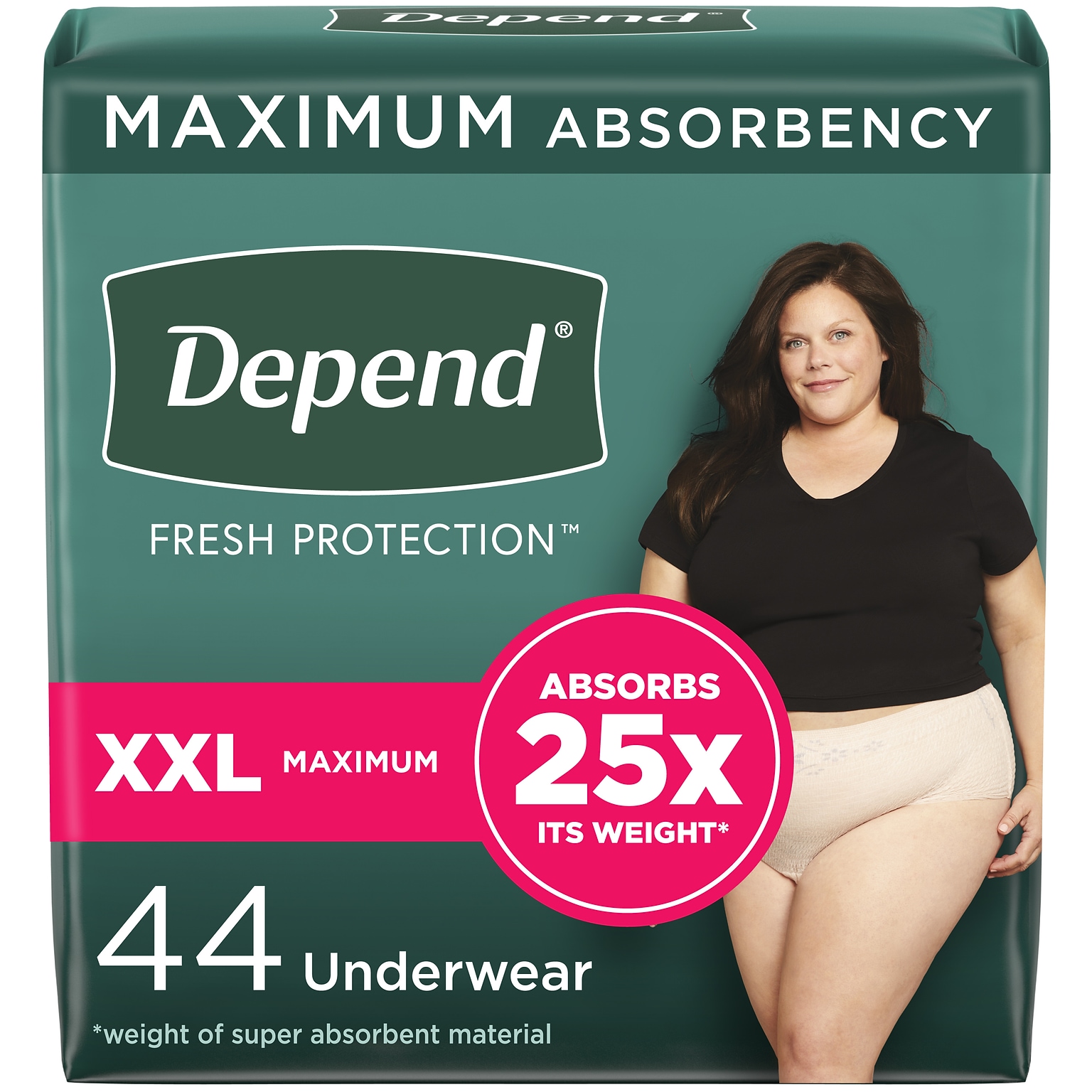 Depend Fit-Flex Adult Incontinence Underwear for Women, Disposable, XXL, Blush, 44 Count (53304)