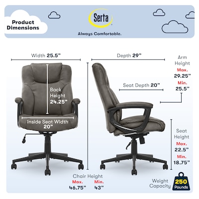 Serta Hannah II Bonded Leather Executive Chair, Gray (43672A)