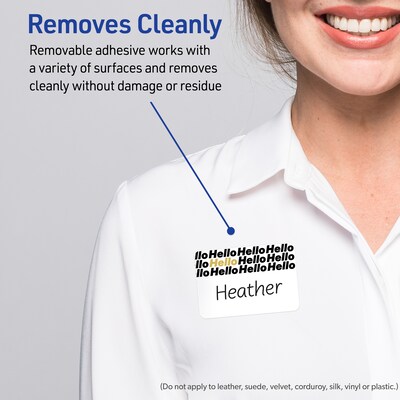 Avery Adhesive Name Tags, Pre-printed Gold/Black Hello Design