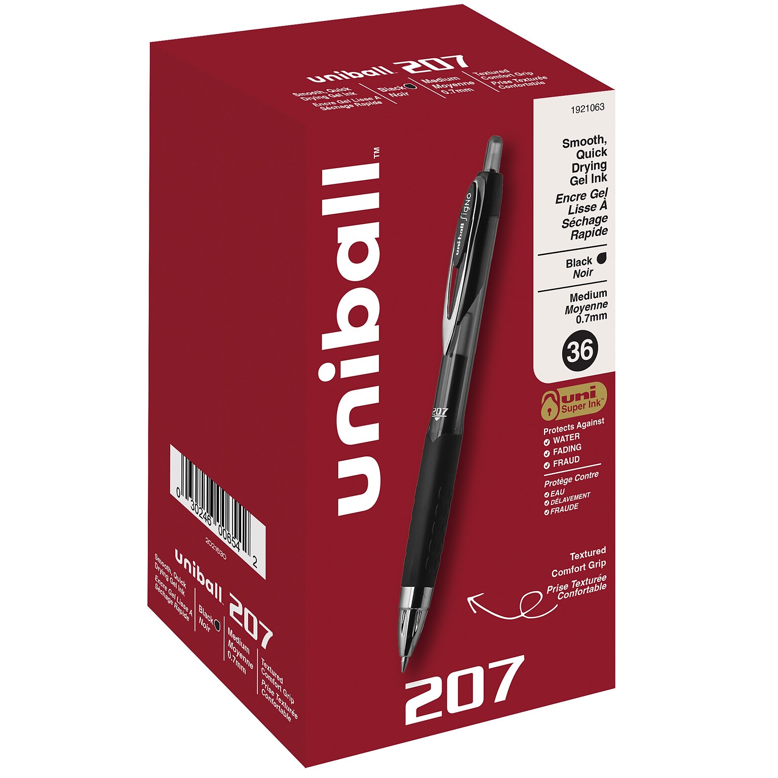 uni-ball 207 Retractable Gel Pens, Medium Point, 0.7mm, Black Ink, 36/Box (1921063)
