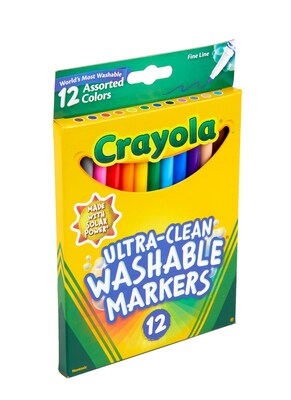 Crayola Ultra-Clean Washable Markers, Fine, Assorted Colors, 12/Box (58-7813)
