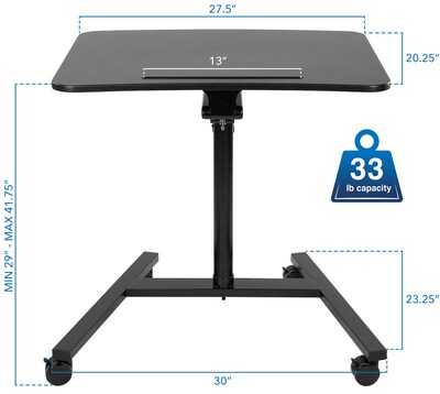 Mount-It! 28" W Manual Adjustable Standing Desk With Locking Wheels, Black (MI-7969)