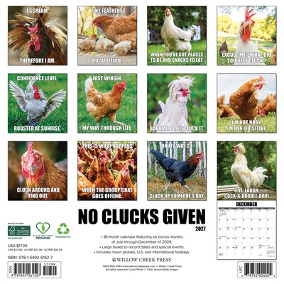 2027 Willow Creek No Clucks Given  12 x 12 Monthly Wall Calendar (61527)
