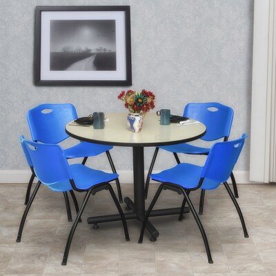 Regency 42-inch Round Laminate Maple Table with 4 M Stacker Chairs, Blue (TKB42RNDPL47BE)