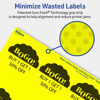 Avery Round Scalloped Laser/Inkjet Multipurpose Labels, 2.5" Dia, Neon Yellow (360/Box)