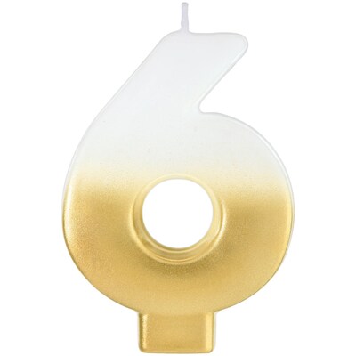 Party City Number 6 Birthday Candle, White/Gold (AM171065)