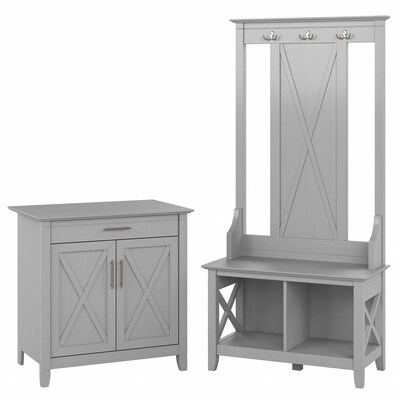 Bush Furniture Key West 66 Entryway Storage Set with Hall Tree, Shoe Bench, and Armoire Cabinet, Cape Cod Gray (KWS055CG)