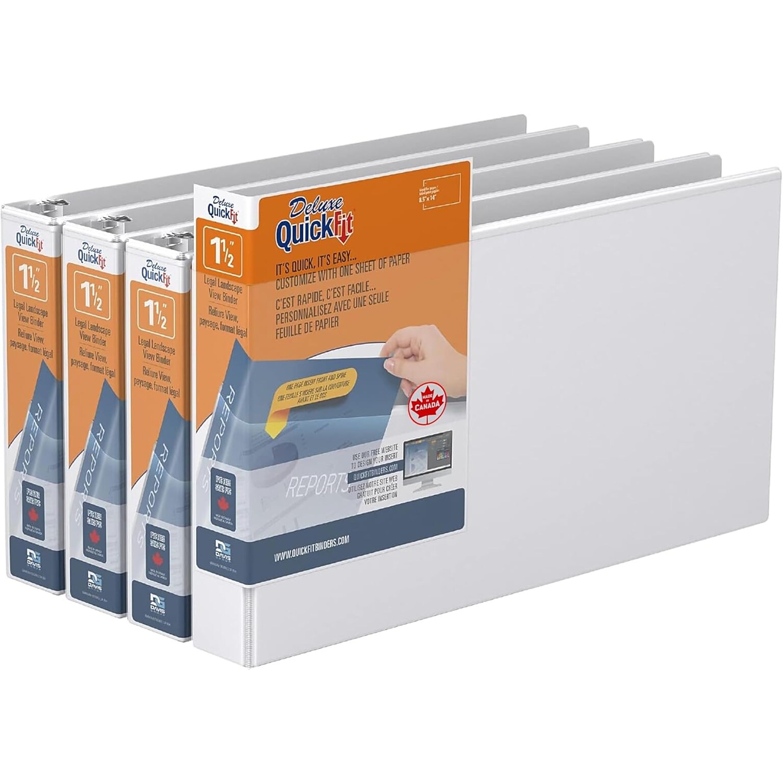 Davis Group QuickFit Heavy Duty 1 1/2 3-Ring Standard Binders, White, 4/Pack (95020L-04)