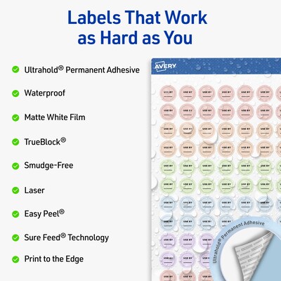 Avery Round Laser Multipurpose Labels, 0.5 Dia., White, 15400/Box (19479399415)