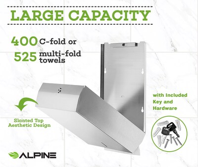 Alpine Industries Centerpull Paper Towel Dispenser, Stainless Steel, 2/Pack (480-2PK)