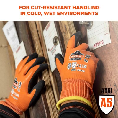Ergodyne ProFlex 7551 Waterproof Cut-Resistant Winter Work Gloves, ANSI A5, Orange, XL, 144 Pairs (17995)