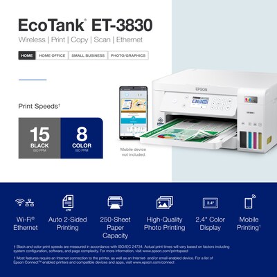 Epson EcoTank ET-3830 Wireless Color All-In-One Inkjet Printer (C11CJ62201)