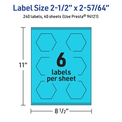 Avery Printable Decorative Edge Multipurpose Labels, 2-1/2" x 2-57/64", Bright Blue, 240/Pack (94121)