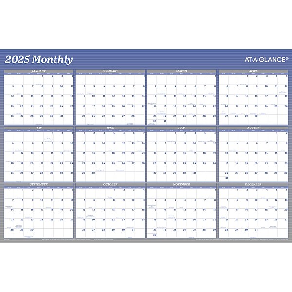 2025 ATAGLANCE 36" x 24" Yearly WetErase Wall Calendar, Reversible