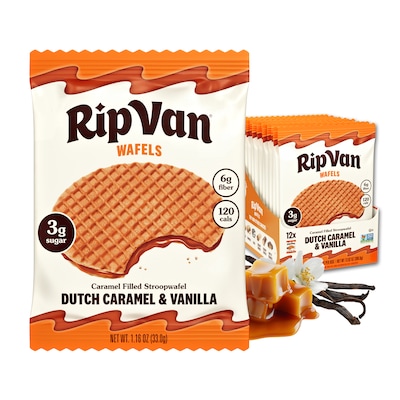 Rip Van Wafels Dutch Caramel and Vanilla Stroopwafels, 1.16 oz., 12 Packs/Box, 12/Box (RVW00334)