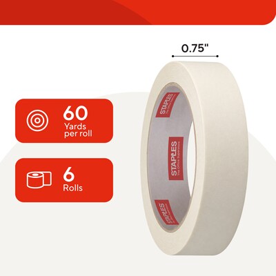 Staples Masking Tape, 0.75” x 60 Yards — 6/Pack