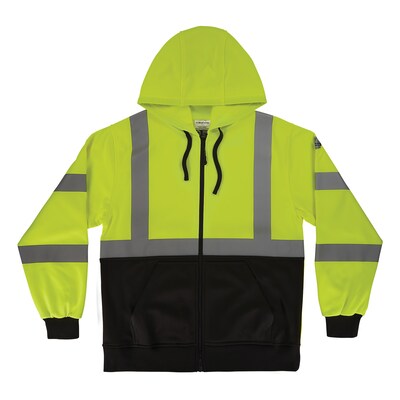 GloWear 8312BK High Visibility Long Sleeve Black Bottom Hooded Zip-Up Sweatshirt, ANSI Type R Class 3, Lime, Large (22934)