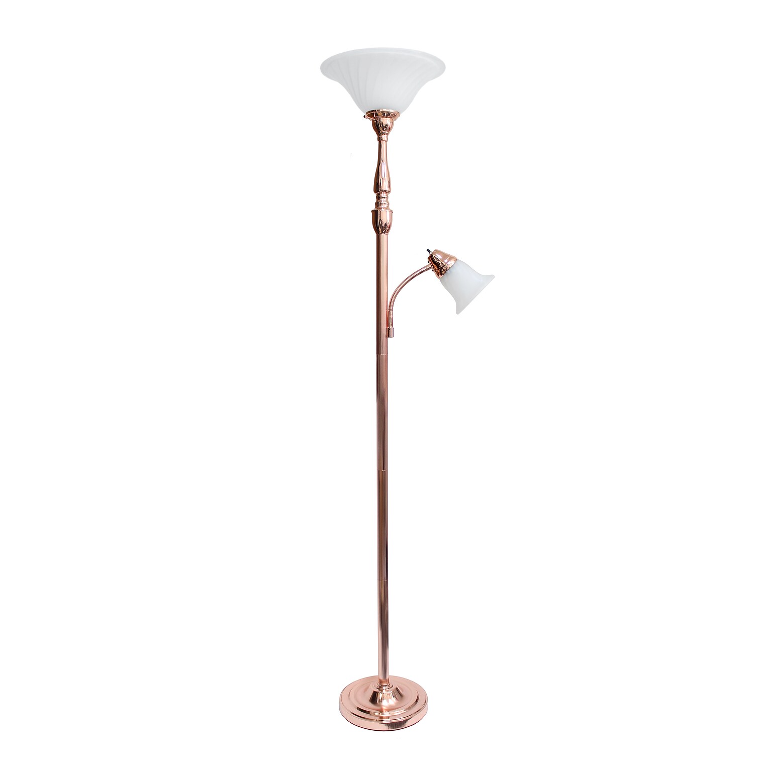 Lalia Home Torchiere Floor Lamp with Reading Light and Marble Glass Shades, Rose Gold (LHF-3003-RG)