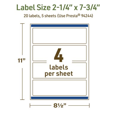 Avery Dissolvable Rectangle Multipurpose Labels, 2.25" x 7.75", Off-white, 20/Pack (94244)