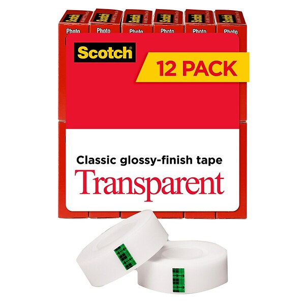 Scotch® Transparent Tape Refill, 3/4 x 27.77 yds.,  12 Rolls (600K12)