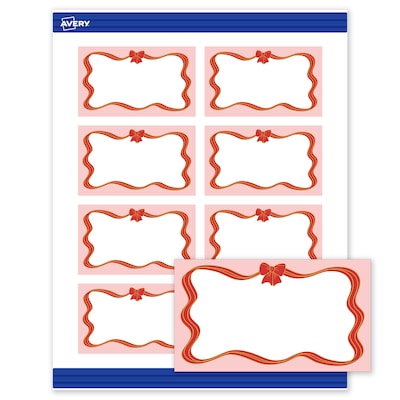 Avery Gold-Pink Bow Matte Blank Card, White, 80/Pack (S00-FF9)