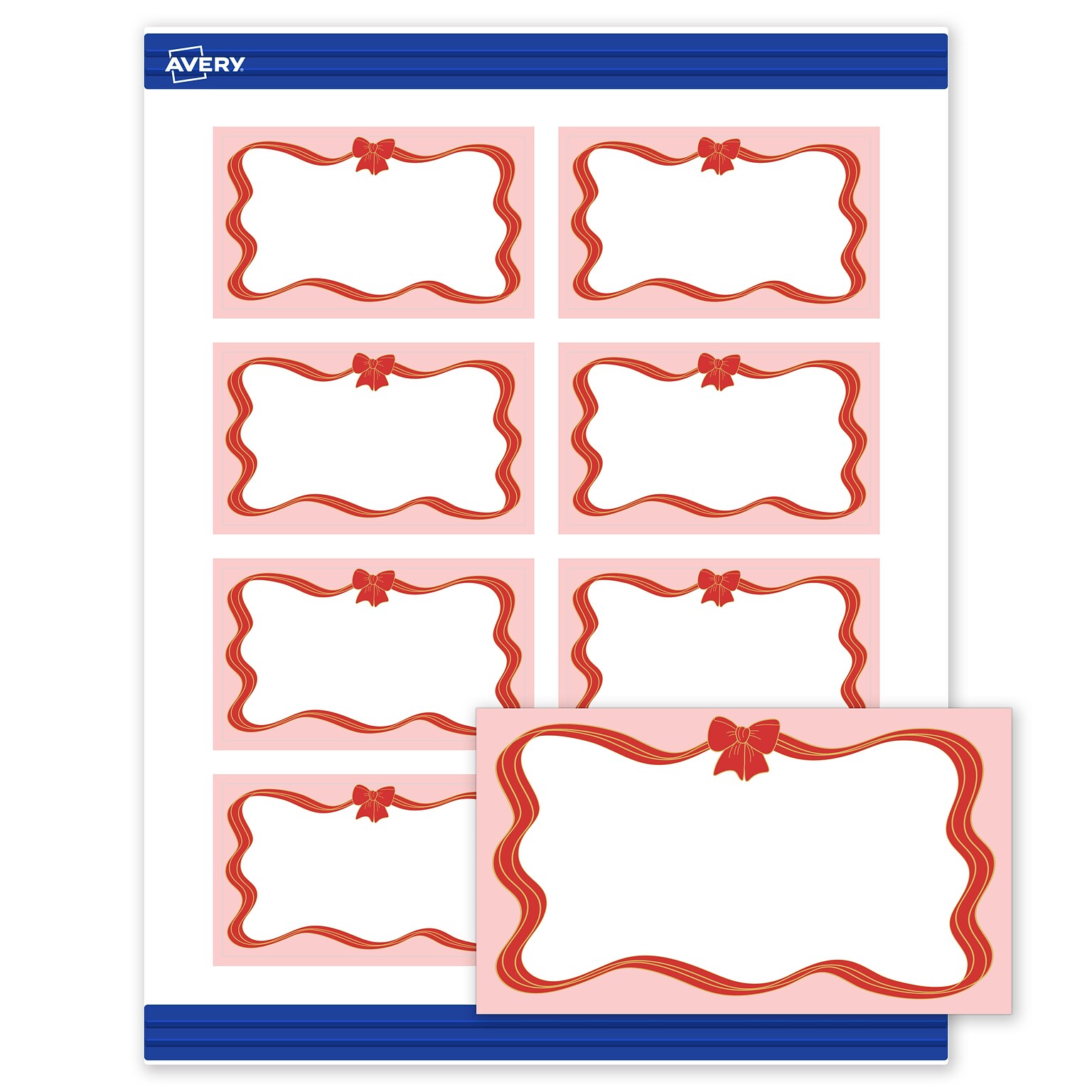 Avery Gold-Pink Bow Matte Blank Card, White, 80/Pack (S00-FF9)
