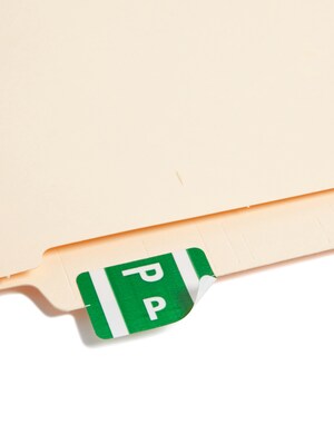 Smead® Alpha-Z Color-Coded Second Letter "P" Labels, 10 Labels Per Sheet, Dark Green, 1"H x 1 5/8"W, 100 Labels/Pk
