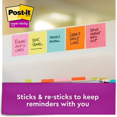 Post-it Super Sticky Notes, 3" x 3", Supernova Neons, 90 Sheets/Pad, 5 Pads/Pack (654-5SSMIA)