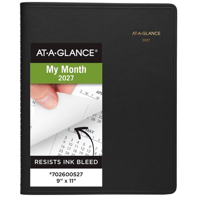 2027 AT-A-GLANCE 9 x 11 Monthly Planner, Faux Leather Cover, Black (70-270-05-27)
