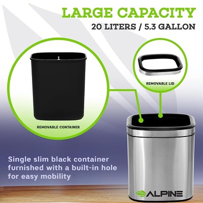 Alpine Industries Stainless Steel Trash Can with Liner, 5.3 Gallon (ALP470-20L)