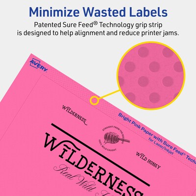 Avery Laser/Inkjet Rectangle Multipurpose Labels, 5" x 7", Bright Pink, 160/Box (94258)