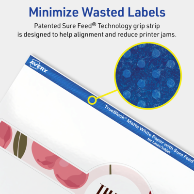 Avery TrueBlock Laser/Inkjet Decorative Edge Multipurpose Labels, 2-3/8" x 8", White, 75/Pack (94117)