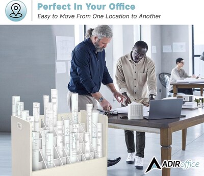 AdirOffice 50-Slot Mobile Roll File, Lockable, 28.5"H x 30"W x 15.75"D, White (626-WHI-KIT1)