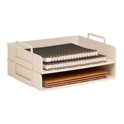 Staples Plastic Side Loading Stackable Letter Tray, Letter Size, Warm White, 2/Pack (ST63887)
