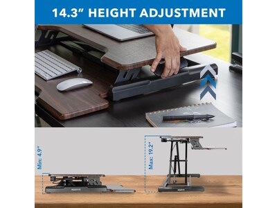 Mount-It! 30"W Manual Rectangular Adjustable Standing Desk Converter, Dark Walnut Woodgrain (MI-15006S)