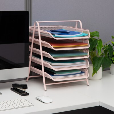 Mind Reader 5-Tier Stackable Paper Desk Tray Organizer, Metal, Pink (5TPAPER-PNK)