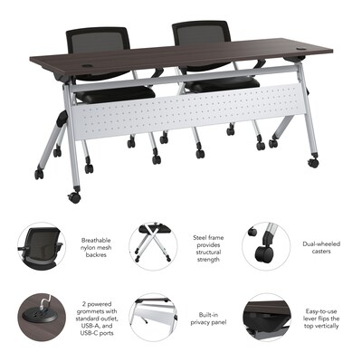 Bush Business Furniture Envision 72"W Foldable Training Room Table with 2 Chairs, Storm Gray (NVS006SG)