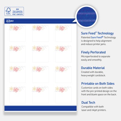 Avery Silver-Holly Sparkles Matte Blank Card, White, 120/Pack (S00-FHH)