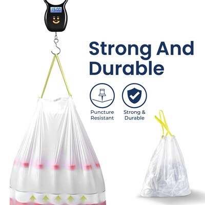 Nine Stars 3-10 Gallon Drawstring Kitchen Trash Bags, White, 30 Bags/Box (NSTB-10-30)
