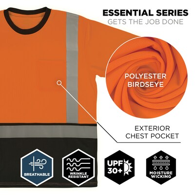 Ergodyne GloWear 8286BK High Visibility Short Sleeve Black Bottom T-Shirt, ANSI Type R Class 2, Orange, Large (22194)