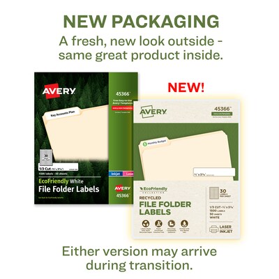 Avery EcoFriendly Laser/Inkjet File Folder Labels, 2/3 x 3-7/16, White, 1500 Labels/Box (45366)